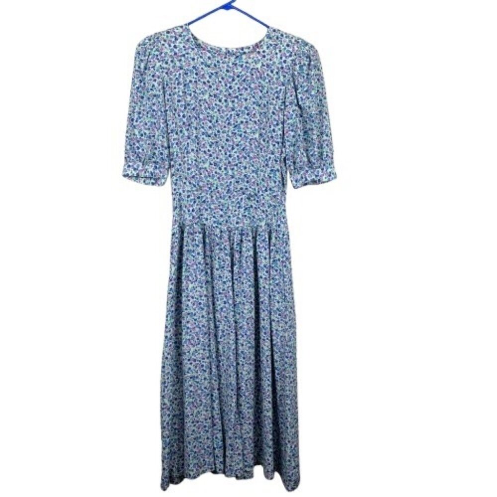 Vintage 80’s Lanz Originals Micro Floral Puff Sleeve Dress - Size 12